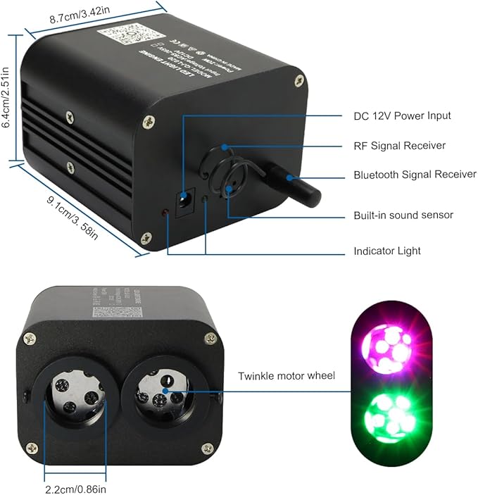 AKEPO 20W Twinkle Dual-Head Dual Color Fiber Optic Lights, Fiber Optic Star Ceiling Light Kit Sound Activated APP Remote Control for Car Starlights Headliner/Home 1000pcs 13.1ft/4m Fiber Strands