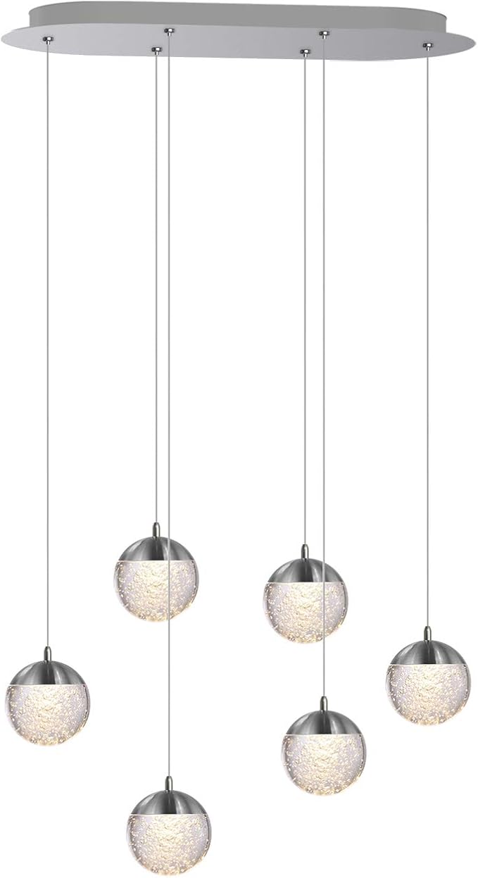 contec development Galaxy 6 Mini Pendant Crystall Ball Lighting Nickel - LED Hanging Light Fixture: Kitchen Island, Bar, Foyer - Cluster Pendants - Dimmable, Adjustable Wire, Lamp Bulb Included