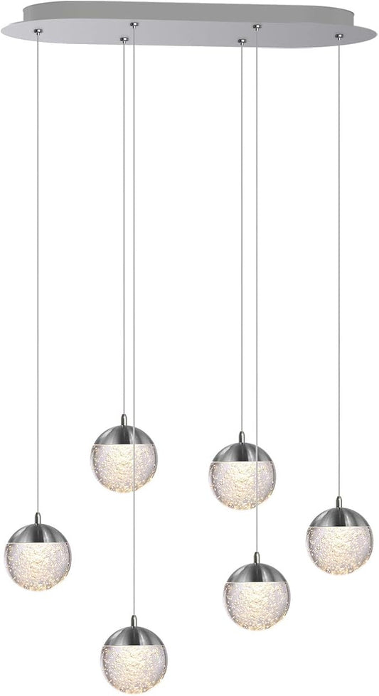 contec development Galaxy 6 Mini Pendant Crystall Ball Lighting Nickel - LED Hanging Light Fixture: Kitchen Island, Bar, Foyer - Cluster Pendants - Dimmable, Adjustable Wire, Lamp Bulb Included