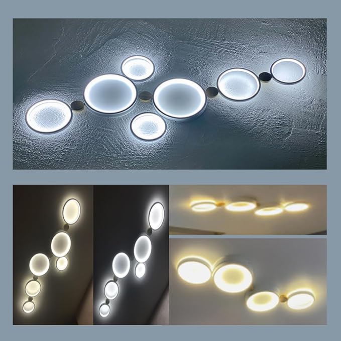 4-Lights LED Ceiling Light Fixture,Modern 23 Inch Dimmable Ceiling Lights Flush Mount Wooden 30W Chandelier for Living Room Bedroom Kitchen,3000K/4000K/6000K Temperatures Selectable White