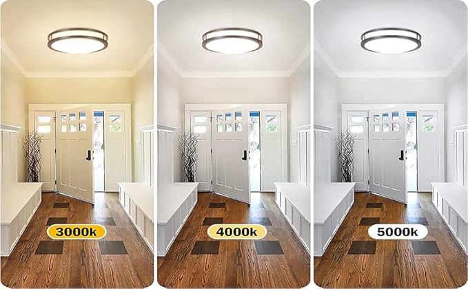 16” Brushed Nickel Flush Mount Ceiling Light Fixture - 16 Inch Brushed Nickel LED Ceiling Light 3000K/4000K/5000K Color Changing Modern Bathroom Fixture for Bedroom,25W