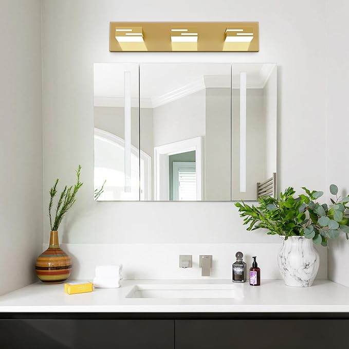 LED Modern Bathroom Vanity Light Fixtures, 3-Light 22-inch Dimmable Gold Vanity Lights for Bathroom Lighting Fixtures Over Mirror, with 360° Rotatable Heads (Cool White 6000K)