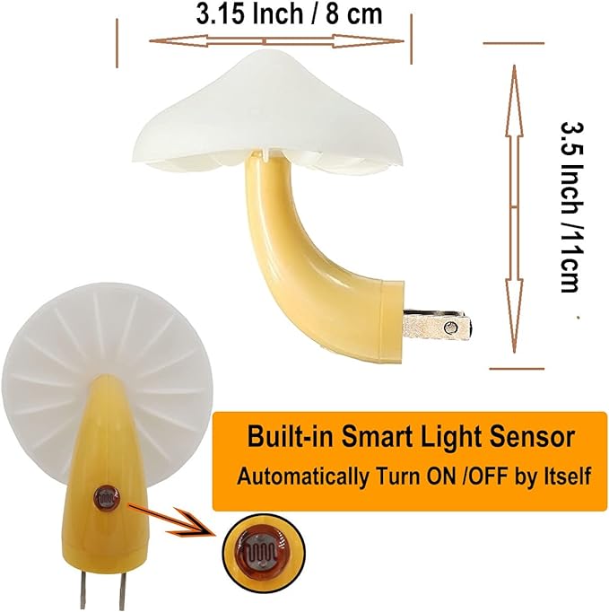 AUSAYE 2 Pcs LED Night Light Plug in Nightlight Wall Lamp, Mushroom Night Light Mini Magic Night Lights for Adults Kids Bedroom, Bathroom,Toilet,Stairs,Kitchen,Hallway Red Led Light