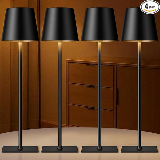 Black Cordless Rechargeable Table Lamp, 4 Pack Portable Desk Lamp with 5000mAh Battery, Touch Control Stepless Dimming, Wireless Night Light for Dining, Outdoor Camping, Coffee Shop, Waterproof Design