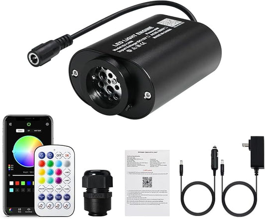 AKEPO Mini Size 6W Twinkle Fiber Optic Light Engine Only, RGBW Bluetooth APP Control + Music Sync + 28-Key Remote Control for Car Home Star Headliner