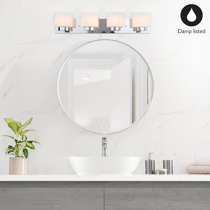Design House Dove Creek Bathroom Light Fixtures - Traditional 4-Light Vanity Lights for Bathroom - Dimmable Vanity Lights with Frosted Glass – Polished Chrome – Design House, 589671