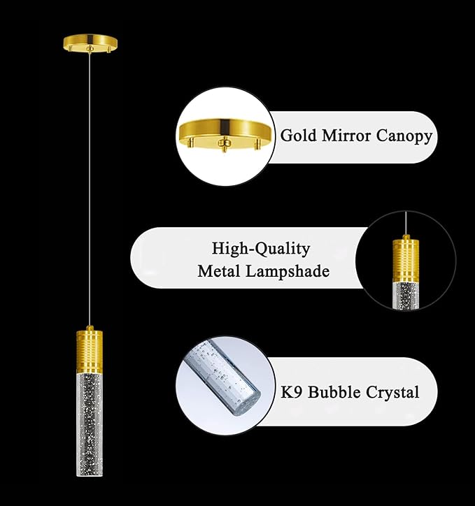 HAIXIANG Linear Chandeliers LED Pendant Lights for Kitchen Island Fixtures Bubble Crystal Chandeliers 6000K Daylight LED Bulbs Mini Pendant Lighting for Island Modern Pendant Light Fixtures