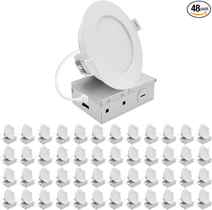 LUXRITE 4 Inch LED Recessed Light, ECO Backlit Mini Panel Spotlight, 5CCT 2700K-5000K, 1000 Lumens, High Output, 11 Watts, Dimmable, IC Rated, Wet Rated, ETL Listed, Energy Star, Round (48 Pack)