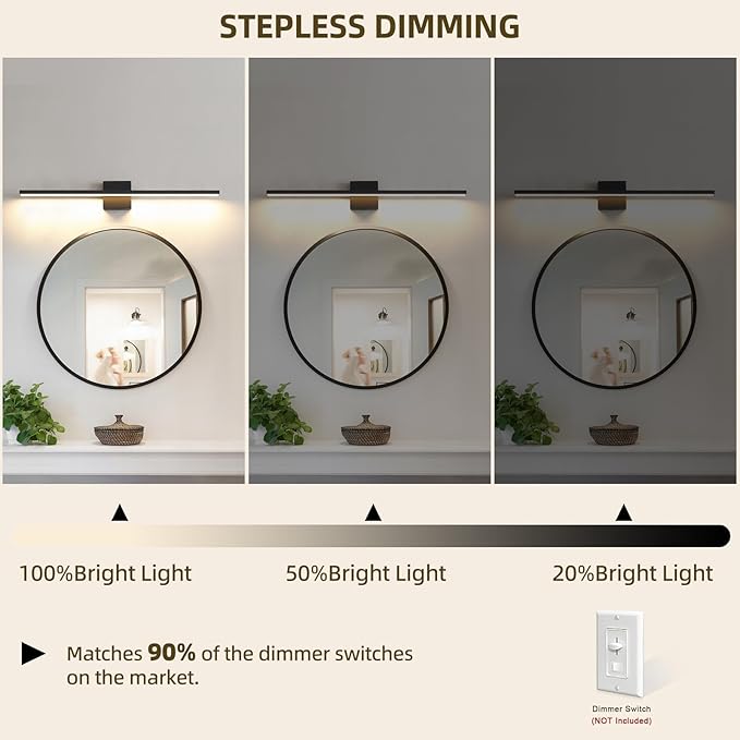 Bathroom Light Fixtures Over Mirror, 36 Inch Black Bathroom Vanity Light, LED Modern Wall Sconce 3000K Bar Vanity Lights for Restroom