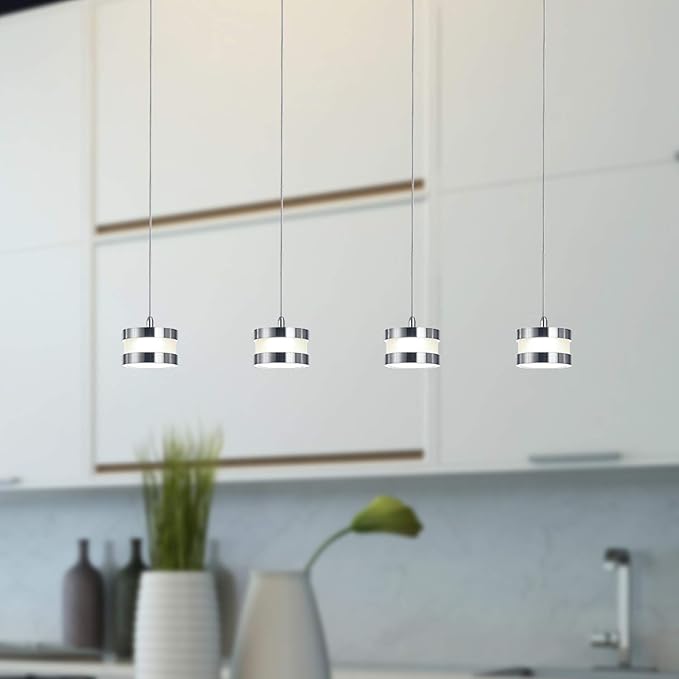 Mercury 4 Mini Pendant Lighting Nickel - LED Hanging Light Fixture for Kitchen Island, Bar, Foyer - Cluster Pendants - Dimmable, Adjustable Wire, Lamp Bulb Included