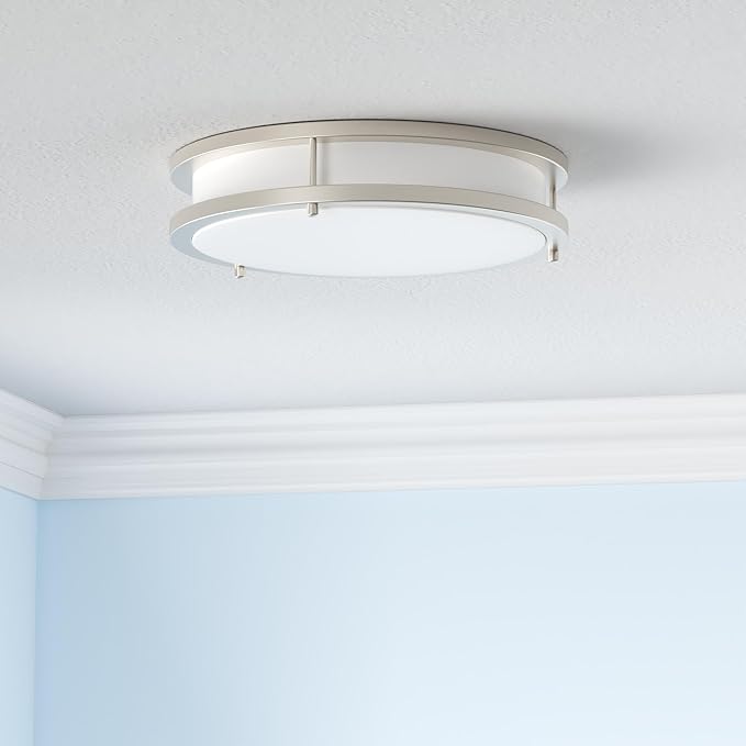 ASD LED 18" Round Flush Mount Lighting, Close to Ceiling Light Fixture | 3CCT, Dimmable, Energy Star, ETL Listed | 28W 2744LM 3000-5000K 100-277V | Low Profile Double Ring Lamp | Nickel