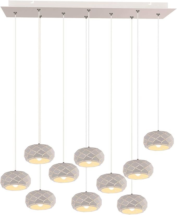 Crust 10 Mini Pendant Lighting White - LED Hanging Light Fixture for Kitchen Island, Bar, Foyer - Cluster Pendants - Dimmable, Adjustable Wire, Lamp Bulb Included