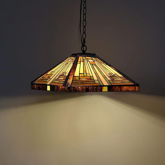 Capulina Tiffany Lamp Stained Glass Pendant Lights 16” Wide Antique Rustic Tiffany Style Hanging Lamp for Kitchen Island Counter Dining Room Hallway Office