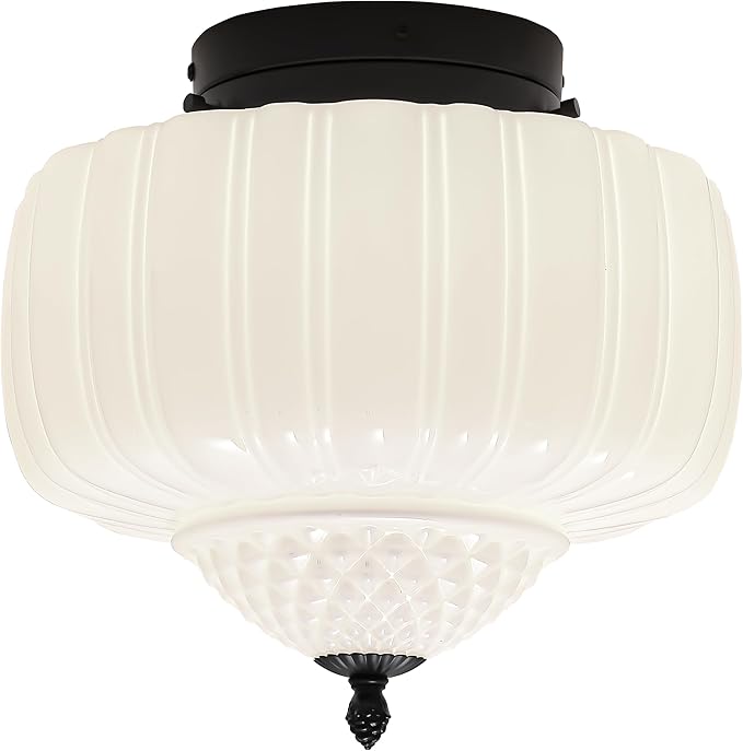 Milk Glass Semi Flush Mount Ceiling Light, 12" Mid Century Modern Schoolhouse Close to Ceiling Light Fixtures, Black White Vintage Light fixtures For Bedroom Kitchen Living Room Entryway Hallway Foyer