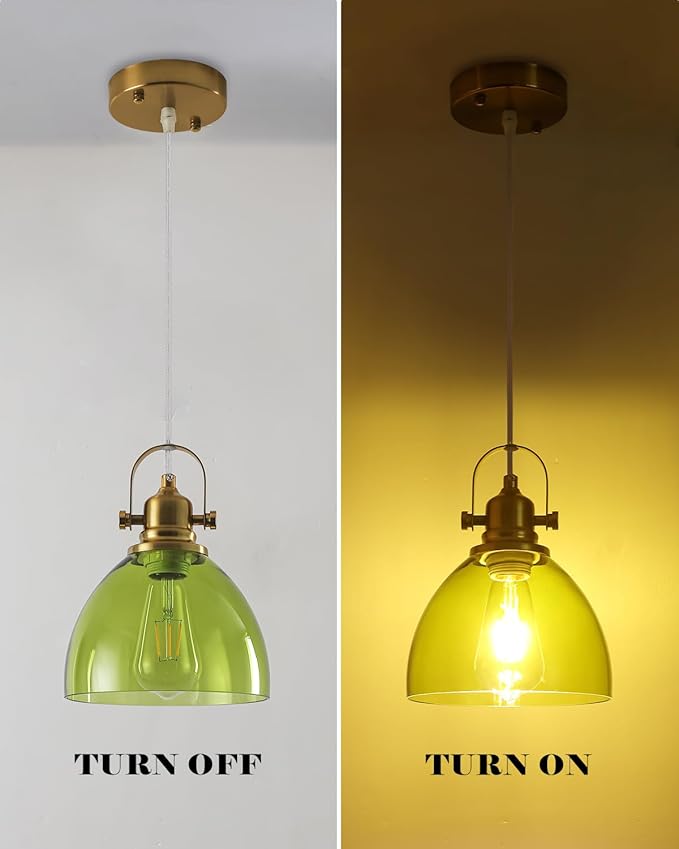 Glass Pendant Lights Kitchen Island, 7.5 inch Green Glass Pendant Lights, Vintage Pendant Lighting 1-Pack,Farmhouse Kitchen Island Lights for Kitchen, Bedroom, Living Room, Bathroom