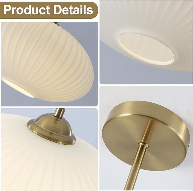 Large Ribbed Milk Glass Flush Mount Ceiling Light Mid Century Modern Entry Light Fixture White Semi Flush Mount Lights Gold Globe Hallway Ceiling Light (2 Pack)