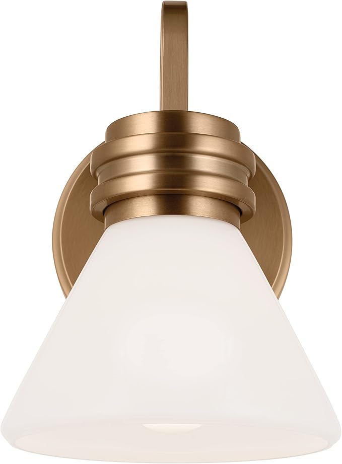Kichler Farum 9.5 Inch 1 Light Wall Sconce with Opal Glass in Champagne Bronze, for Fireplace, Kitchen, Bedroom, Hallway, or Vanity, (7.25" W x 9.5" H), 55153CPZ