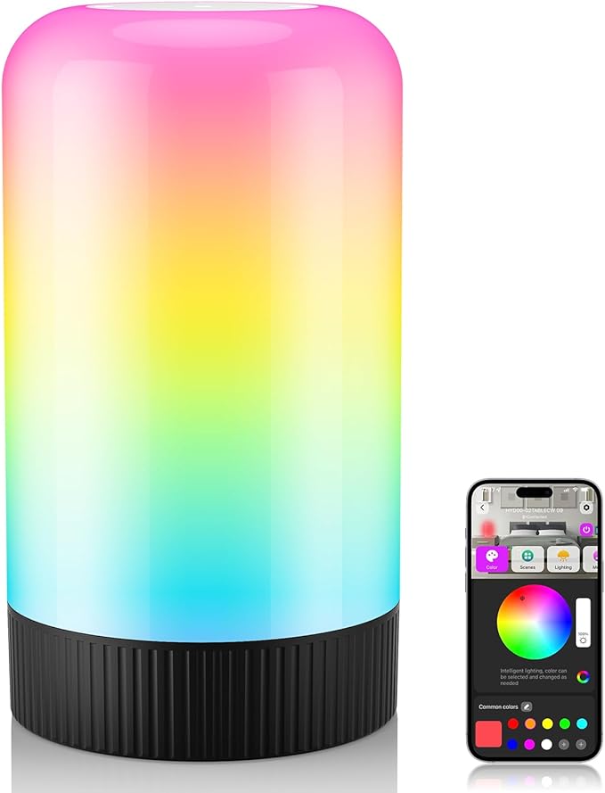 OIYN RGBICWW Smart Table Lamps, Touch Bedside Small Table Lamp, LED Desk Lamp with 30+ Scenes & 16M Colors, App & Touch Control, Color Changing Lamp for Bedroom Living Room Dimmable Night Light, Black