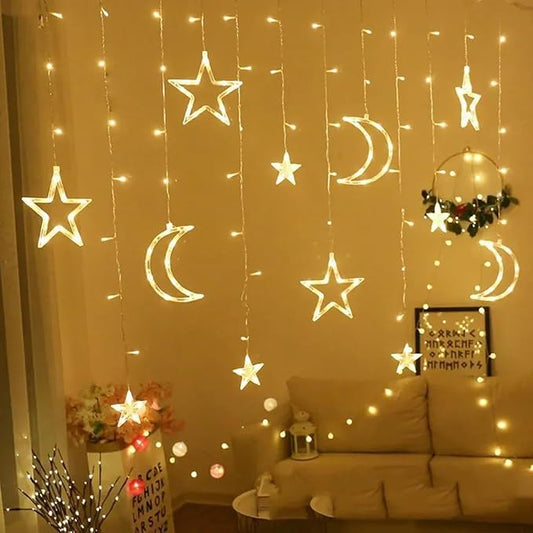 Star Moon Curtain String Lights,126 LED Ramadan Decorations Ramadan Curtain String Lights, 2 Lighting Modes, Waterproof Fairy Lights, Starry Lights for Christmas, Wedding, Party, Home, Patio Lawn