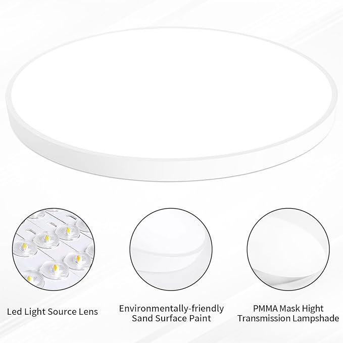 24 Inch Flush Mount Ceiling Light Fixture, Dimmable with Remote, 3000K-6500K Adjustable Color, 48W 4800Lm Ultra Thin Modern Round LED Ceiling Light, White for Bedroom, Kitchen, Living Room