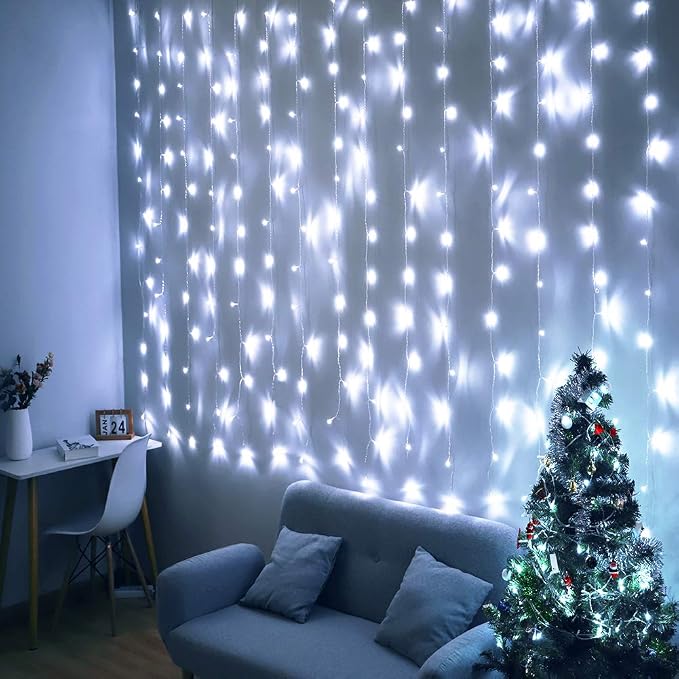 HEYFUNi Curtain Lights,13ftx6.5ft Safety Window Curtain Icicle String Lights 30V 8 Modes for Christmas Wedding Party Home Garden Bedroom Outdoor Indoor Wall Decorations,White