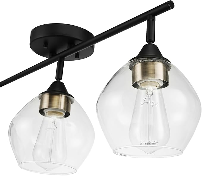Globe Electric 59619 Harrow 3-Light Track Lighting, Matte Black, Antique Brass Accents, Clear Glass Shades, Bulbs Included, 650 Lumen