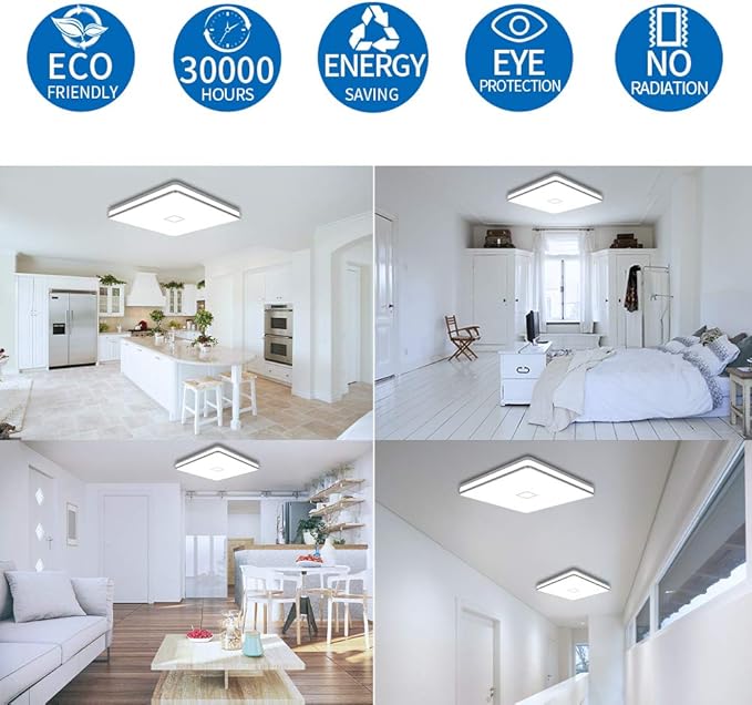 Airand Led Square Ceiling Light 24W 2050LM 12.8in Flush Mount Light Fixture Ceiling Lights Waterproofing No Flicker IP44 80Ra+ 5000K Cold White Led Light for Bedroom Kitchen Bathroom（Cold White）