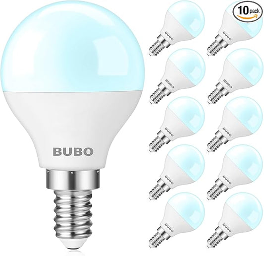 BUBO Ceiling Fan Light Bulbs 60 Watt Equivalent, 5.5W E12 LED Bulb Daylight 5000K, Fan Light Bulb, Small Base LED Light Bulbs 120V, Candelabra Base, Non-Dimmable, 10 Pack