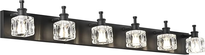 PRESDE Modern Crystal Black 6 Light Vanity Light Fixtures for Bathroom Over Mirror Bathroom Wall Light Fixtures