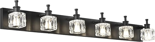 PRESDE Modern Crystal Black 6 Light Vanity Light Fixtures for Bathroom Over Mirror Bathroom Wall Light Fixtures