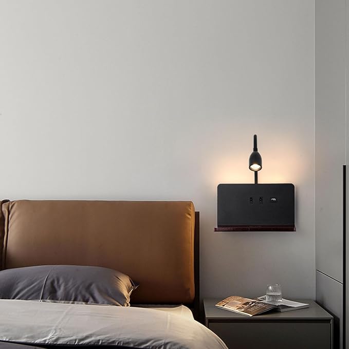 Bedside Wall Sconces with Wireless Charging Station & USB Charging, 3 Adjustable Color Temperatures LED Reading Light, 3000K Warm Ambient lighting Wall Mounted Sconce for Bedroom, Plug-in or Hardwired