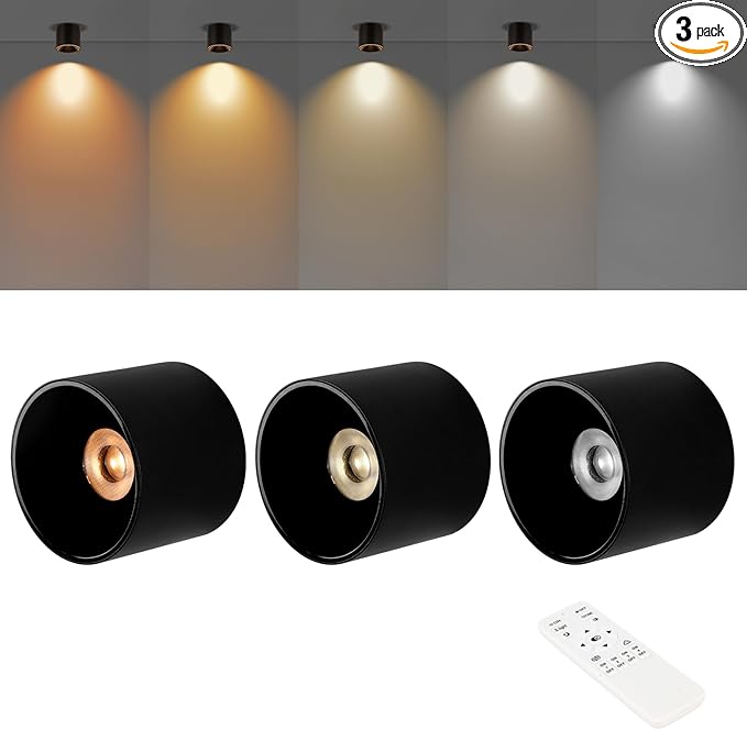 Dimmable LED Ceiling Spot Lights with Remote – Flush Mount Ceiling Cylinder Light Indoor Fixture for Kitchen, Hallway & Entryway 4.72” CRI97 15W 5CCT 2700K-6000K Black (3Pack)