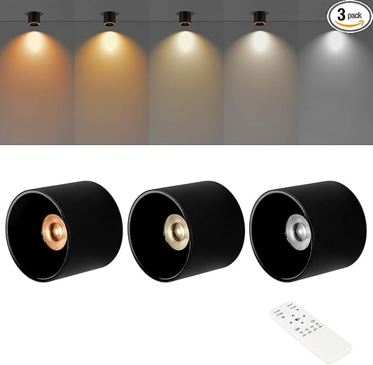 Dimmable LED Ceiling Spot Lights with Remote – Flush Mount Ceiling Cylinder Light Indoor Fixture for Kitchen, Hallway & Entryway 4.72” CRI97 15W 5CCT 2700K-6000K Black (3Pack)