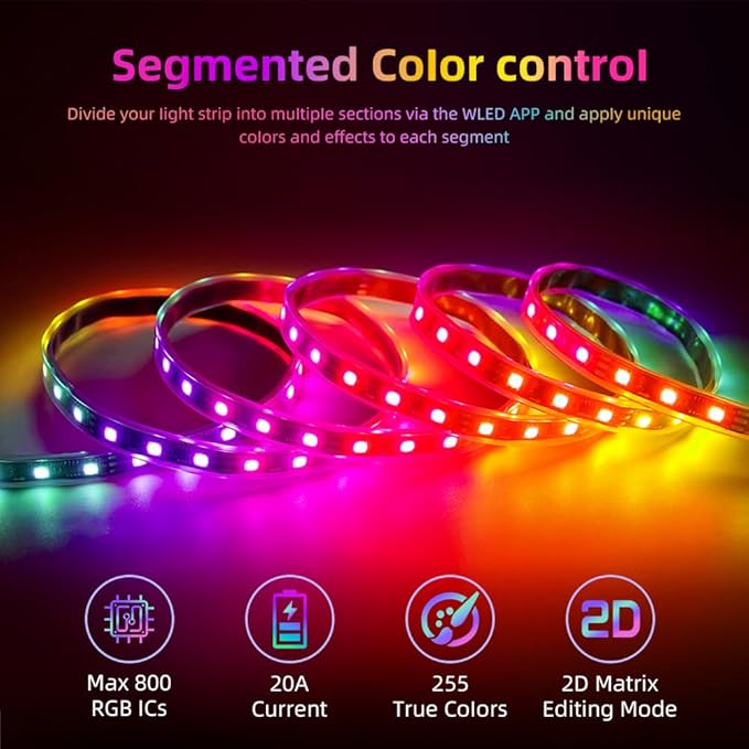 ESP32 WLED LED Controller with Mic for Music Sync, APP/Web Control, IP65 Waterproof, 5V/12V/24V WS2812B SK6812 WS2811 RGBIC Addressable LED Strip Lights, 20A Output Fuse Protection