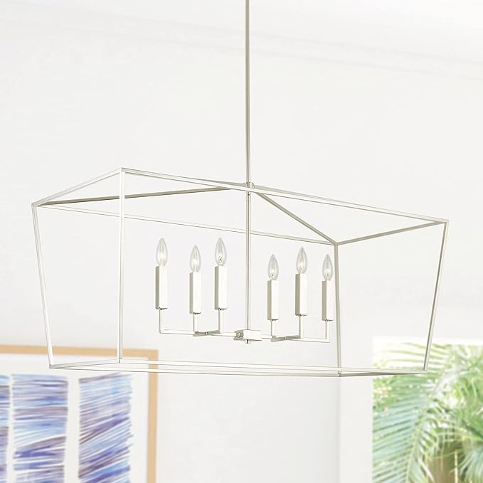 Capital Lighting 837661PN Thea Symmetrical Clear Line Island/Linear Pendant, 6-Light 360 Total Watts, 21" H x 42" W, Polished Nickel