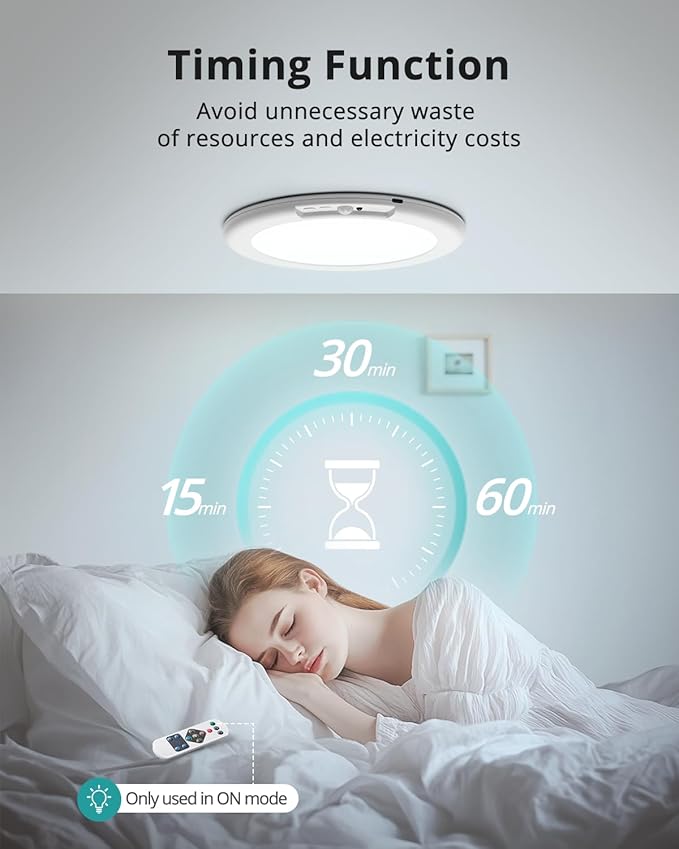 wowatt 6Pcs Battery Operated Ceiling Lights Rechargeable Motion Sensor Light Indoor Wireless Shower Light with Remote 3000K 4500K 6500K 7.48in Dimmable Timing Motion Activated Lamp for Closet Shower