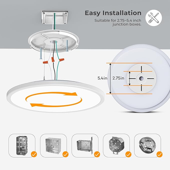 Matane 15.4in LED Flush Mount Ceiling Light with Night Light, 36W Dimmable Light Fixture, 3000K/4000K/5000K Selectable, Low Profile Ceiling Lights for Bedroom, Kitchen, Hallway, White