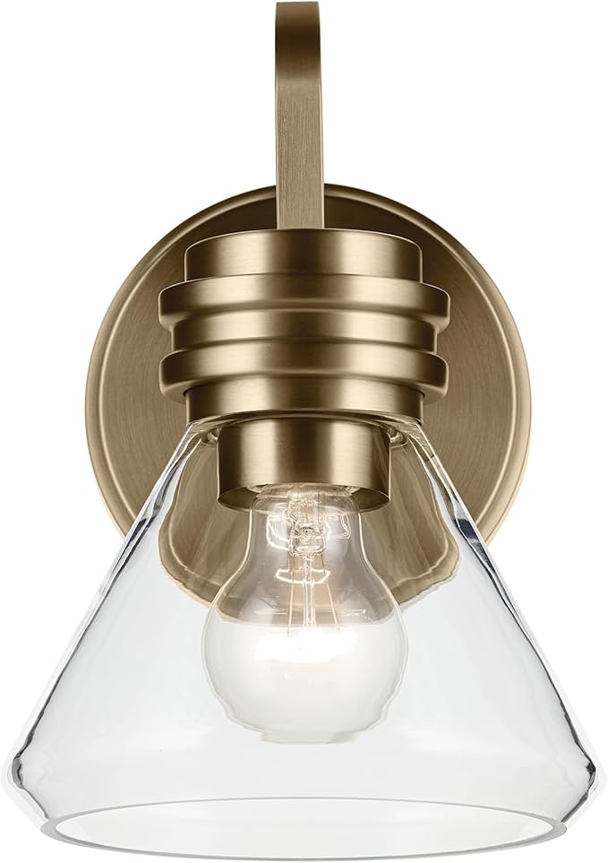 Kichler Farum 7.25" 1-Light Wall Sconce Bathroom Vanity Light Fixture with Clear Glass in Champagne Bronze for Modern Lighting Over Mirror (7.25" W x 9.5" H) 55153CPZCLR