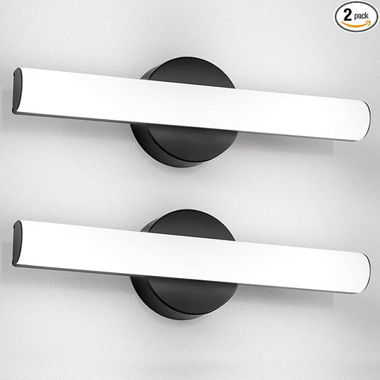 FOLKSMATE 2-Pack Modern Dimmable LED Vanity Light Bar Lighting Fixtures, 15.9 Inch LED Bathroom Light Fixture Over Mirror, 15W 1300LM Daylight White 5000K Wall Sconces Lighting, Black Bath Lamp Bar