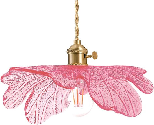 Pink Glass Pendant Lights Fixtures Flower Hanging Ceiling Light Girls Room Mid Century Pendant lamp Gold Chandelier for Kitchen Island Dining Room Foyer Cafe