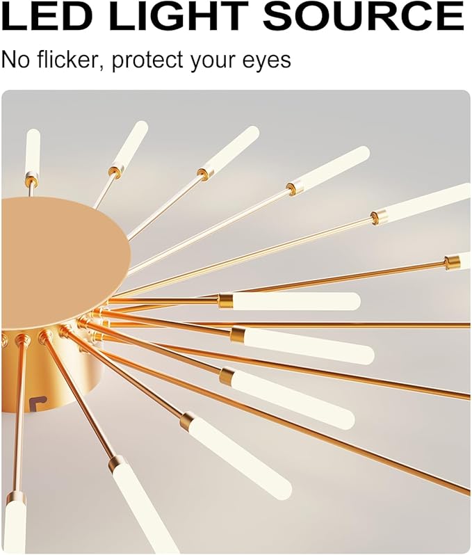 Ceiling Light Modern LED Ceiling Lamps,Flower Shape Ceiling Lights,Flush Mount Chandelier,Metal Acrylic Ceiling Lamps,Living Room Light Fixtures Ceiling for Bedroom(Gold,28 Heads)