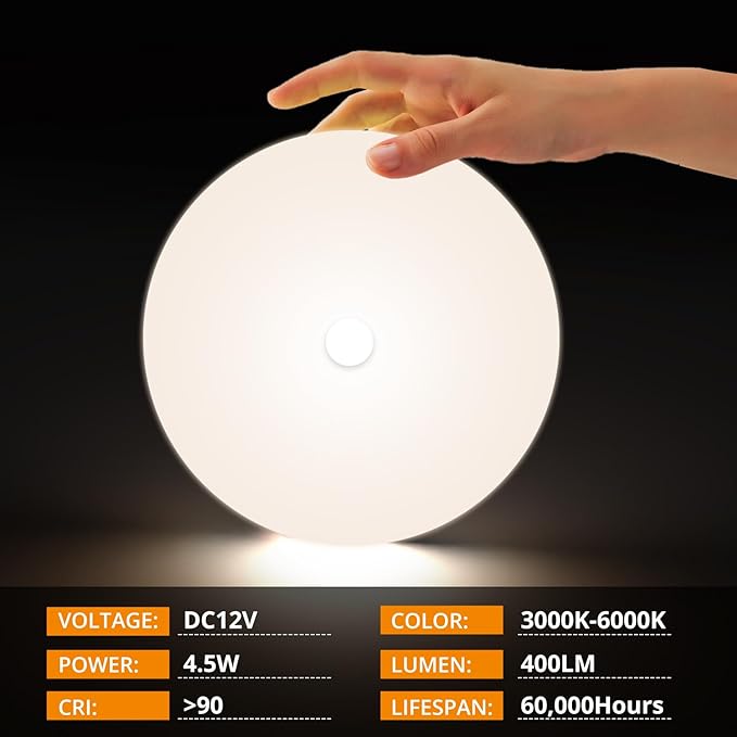 GZV RV Interior Lights, 12V Led Lights Interior, 3 Color 4.5 Inch RV Led Ceiling Puck Lights, RV Accessories for Inside/Camper/Trailer/Boat/Car (3000K/4000K/6000K, 2 Pack)