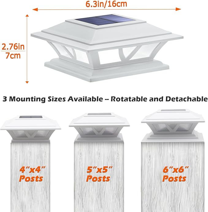 SIEDiNLAR Solar Post Lights Outdoor 2 Modes LED Fence Deck Cap Light for 4x4 5x5 6x6 Posts Garden Patio Decoration Warm White/Cool White Lighting White (8 Pack)