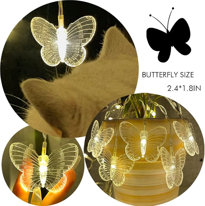 Butterfly Curtain Fairy Lights USB Plug in,8 Modes 120 LED 21FT Firefly Twinkle Timer String Lights with Remote, Waterproof for Bedroom Patio Christmas Wedding Party (Warm White)