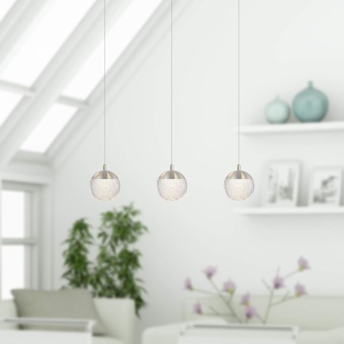 contec development Galaxy 3 Mini Pendant Crystall Ball Lighting Brass - LED Hanging Light Fixture: Kitchen Island, Bar, Foyer - Cluster Pendants - Dimmable, Adjustable Wire, Lamp Bulb Included