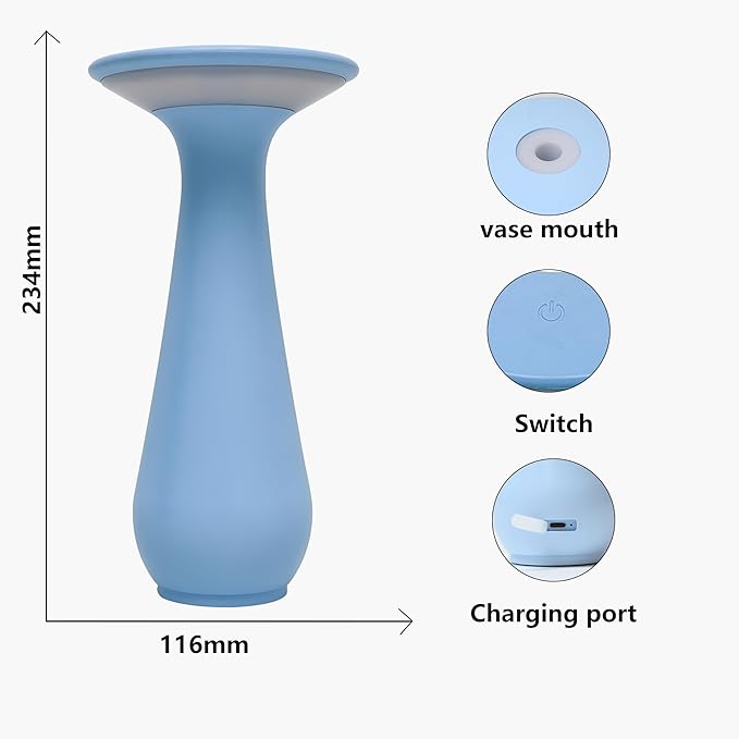 Gifts for Women Mom, Cordless Flower Table Lamp, Rechargeable LED Vase Night Light for Bedroom, Portable Dining Table Lamp for Restaurant, Office & Home Decor