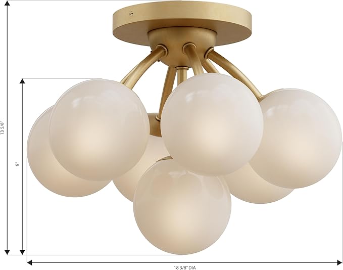 Minka-Lavery Lunara 18.25" 7-Light Semi-Flush Mount - Legacy Brass with Opal Glass (Bulb Not Included)