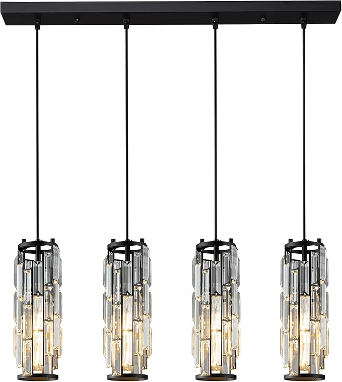 LMQNINE 4 Light Black Pendant Lighting Modern Pendant Light, Mini Crystal Chandeliers,Adjustable Pendant Light Fixture for Kitchen Island Dinning Room Bedroom (Black 4-Light)