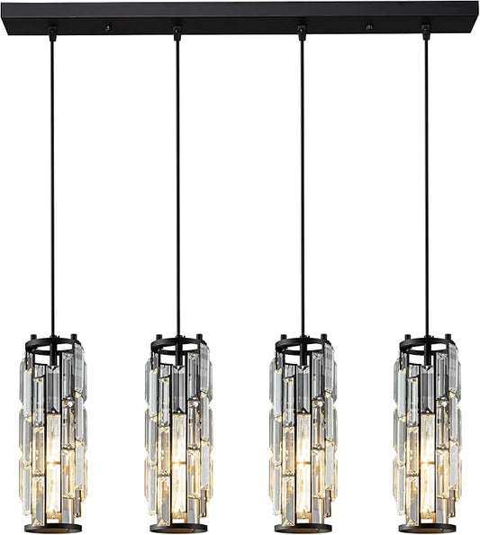 LMQNINE 4 Light Black Pendant Lighting Modern Pendant Light, Mini Crystal Chandeliers,Adjustable Pendant Light Fixture for Kitchen Island Dinning Room Bedroom (Black 4-Light)