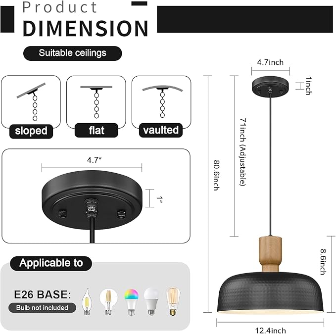 2 Pack Industrial Pendant Lights 2 Pack Blue, 12.4 inch Farmhouse Pendant Light with Dusk to Dawn Sensor, Adjustable Hanging Light Fixtures with Hammered Metal Shade for Kitchen Island
